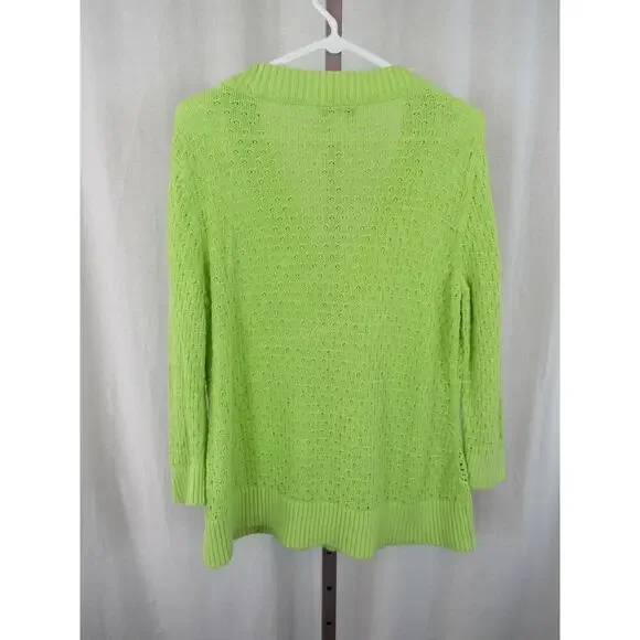 Christopher & Banks XL Chartreuse Open Knit Crochet One Button Cardigan Sweater - Picture 9 of 10
